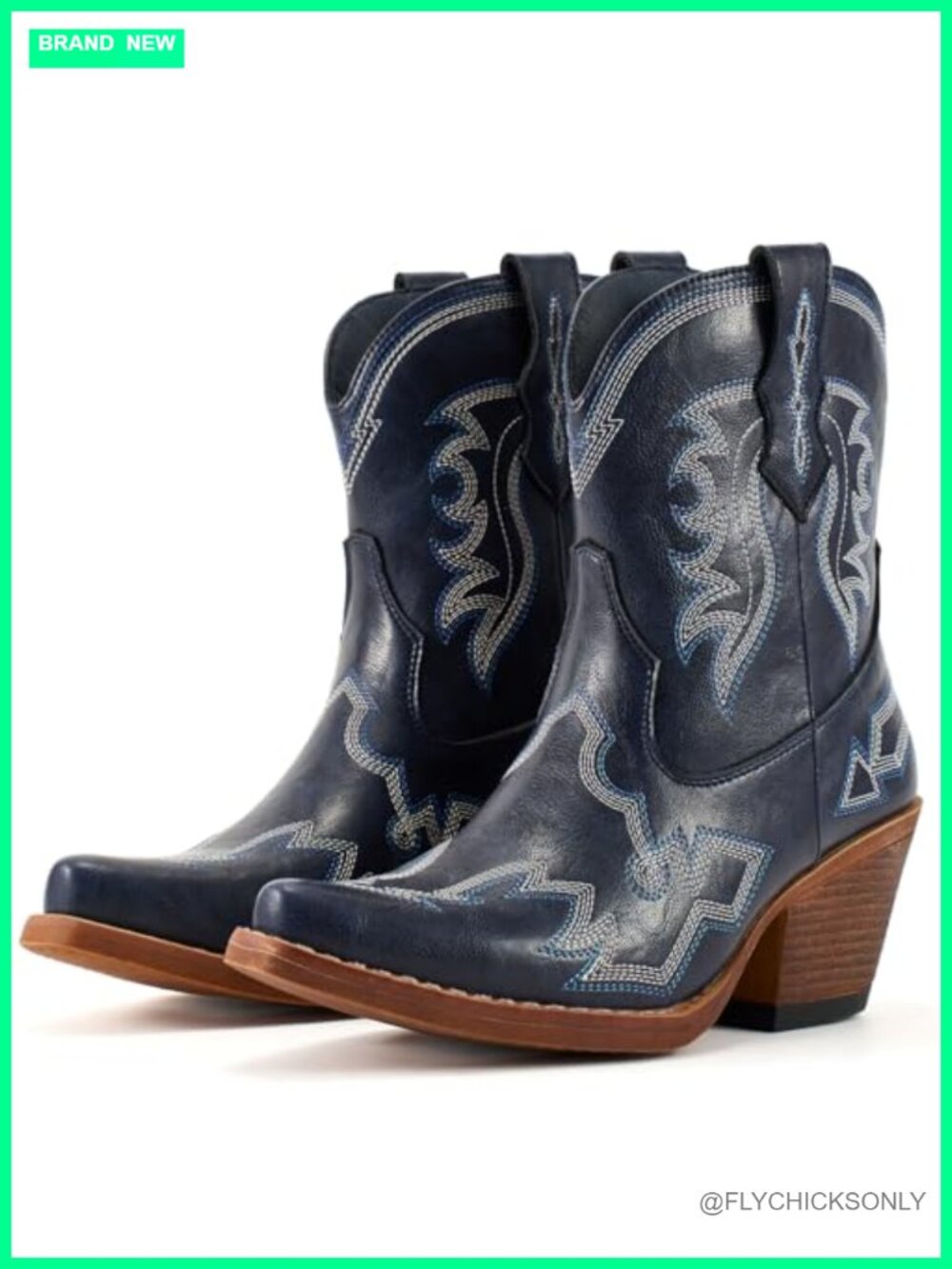 Snip Toe Embroidered Western Ankle Boots Distressed Synthetic Leather